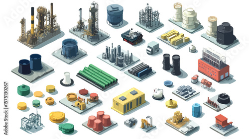 Colorful Oil Industry Cartoon Icons Set - Vector Illustration