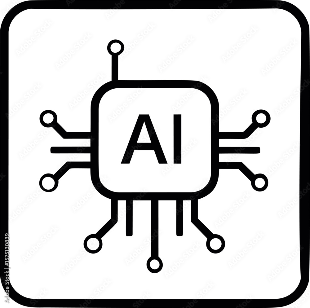 Black and white microchip design with AI letters