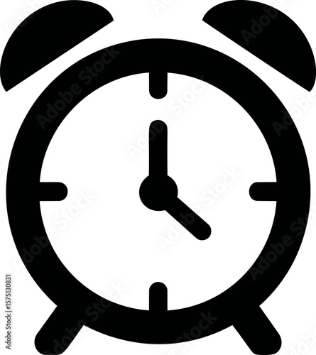 Black alarm clock silhouette showing time icon design