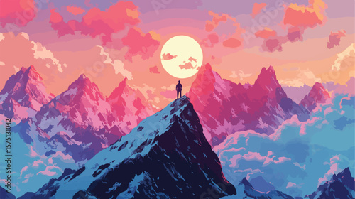 Solo conqueror standing tall on mountain peak against sky
