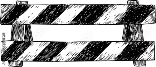 Illustration of a black and white striped road barricade, hand-drawn style