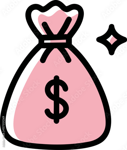 Pink money bag with dollar sign and sparkling star, minimalist design