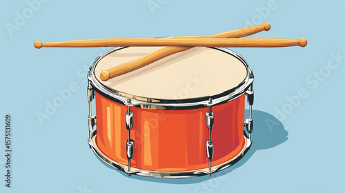 Vibrant Orange Drum and Wooden Drum Sticks Music Instrument