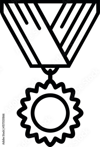 Outline of a medal with a starburst design and ribbon illustration