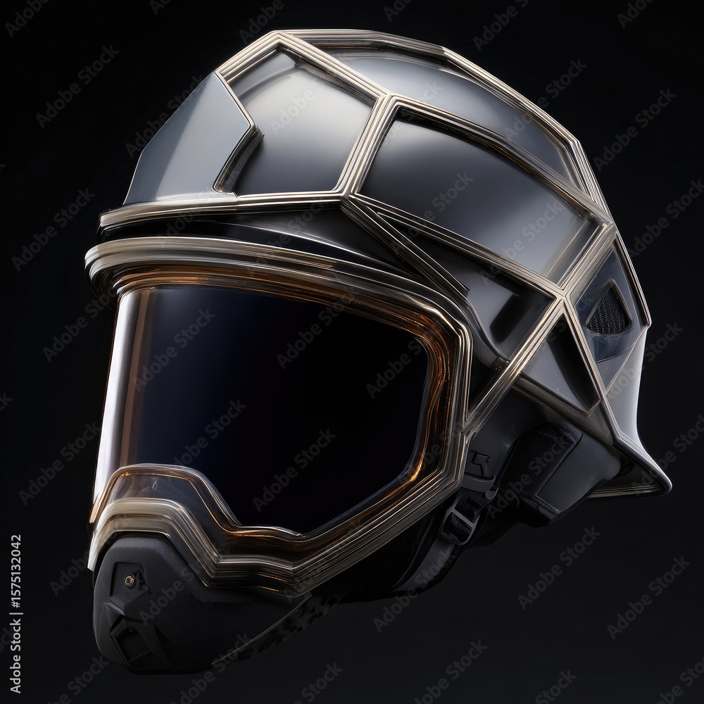 Fototapeta premium Futuristic helmet with intricate geometric design.