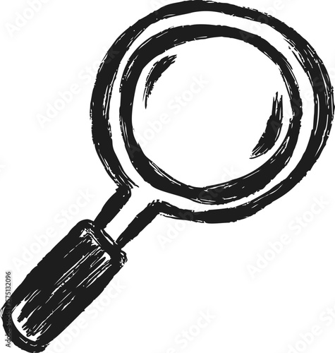 Black grunge style magnifying glass with brush stroke details
