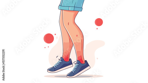 Painful Leg Injury with Red Circle Showing Pain Cartoon Illustration