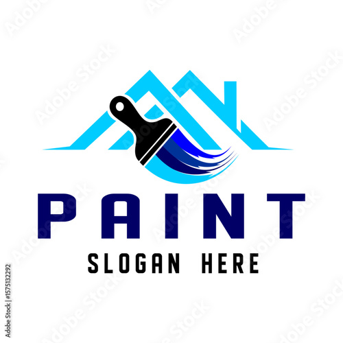 creative, elegant and simple house paint brush logo vector illustration
