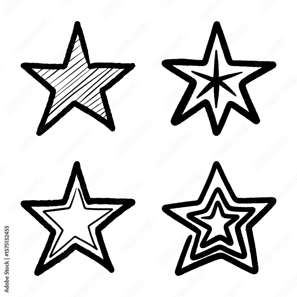 Fototapeta premium Hand-drawn star collection in various styles