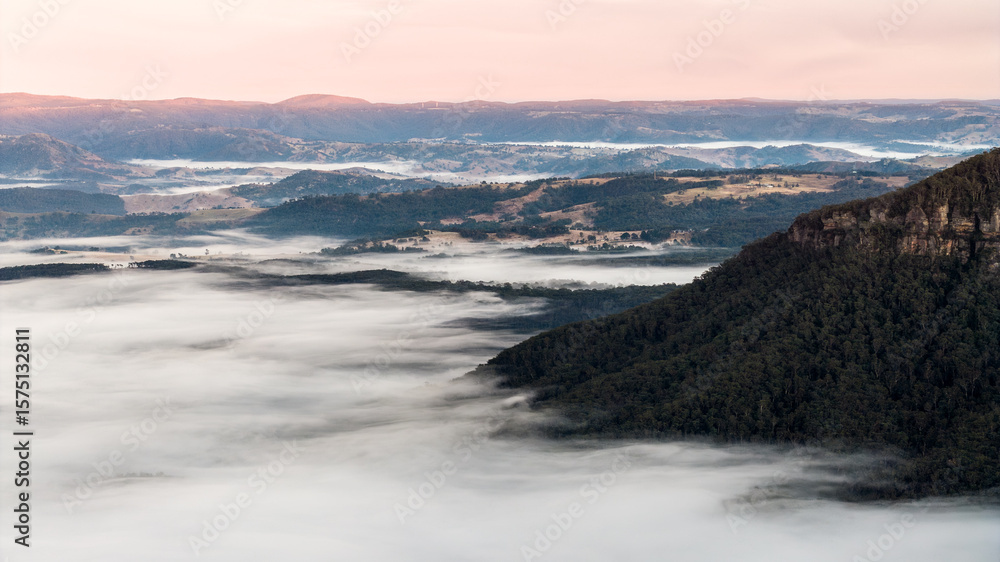 Fototapeta premium Foggy morning over Blue Mountains National Park NSW, Australia