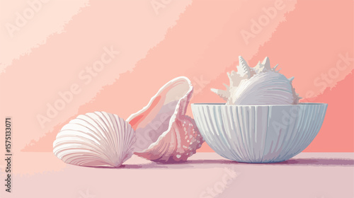 Elegant Pastel Still Life with Shell Illustration