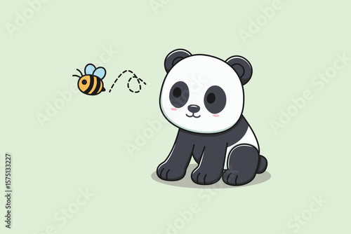 Cartoon Panda Chasing bees Vector Illustration in Minimalist  Style