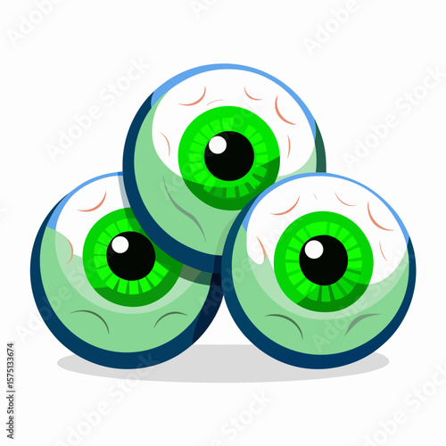 Three cartoon eyeballs with bright green irises and black pupils stacked together