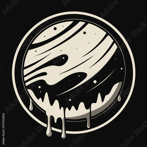 Stylized illustration of jupiter s great red spot with dripping paint effect on black background