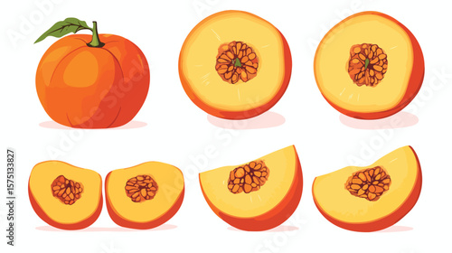 Exotic Tropical Persimmons: Whole and Halved Fruits