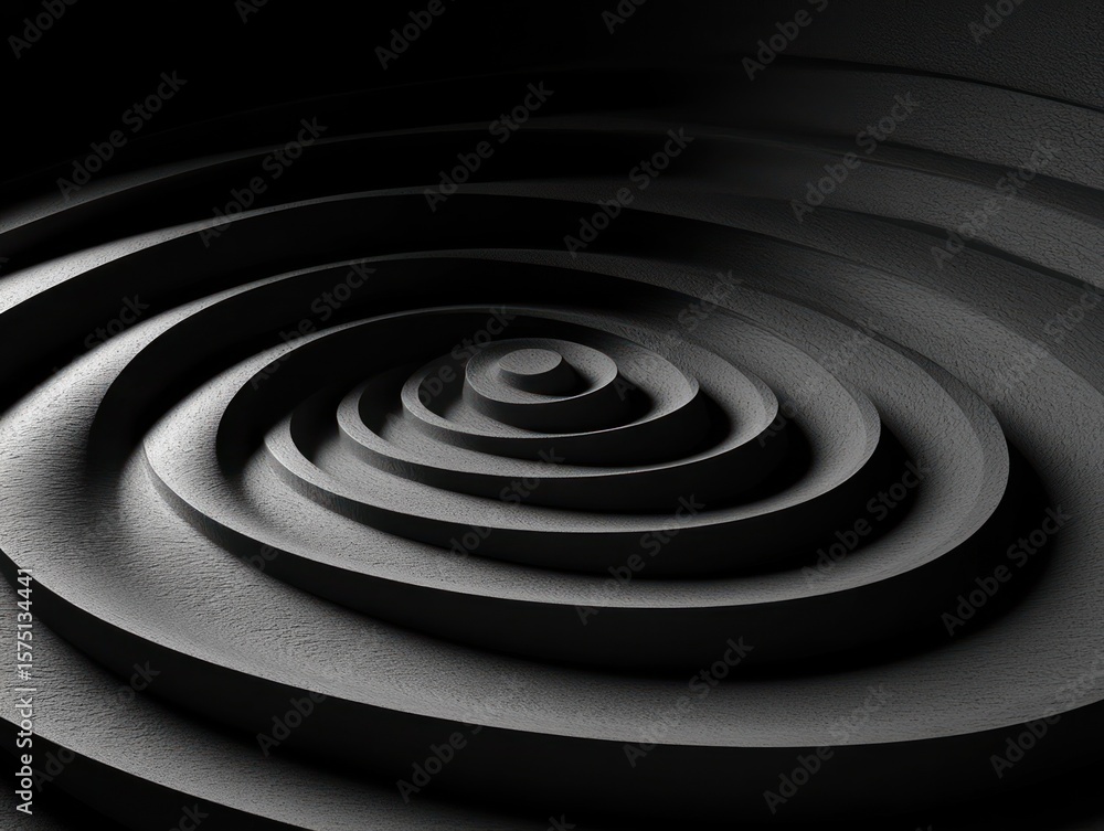 concentric circular layers creating a spiral pattern in grayscale with smooth shadows and textured surface evoking calm and focus concentric circular layers creating a spiral pattern in grayscale with smooth shadows and textured surface evoking calm and focus
