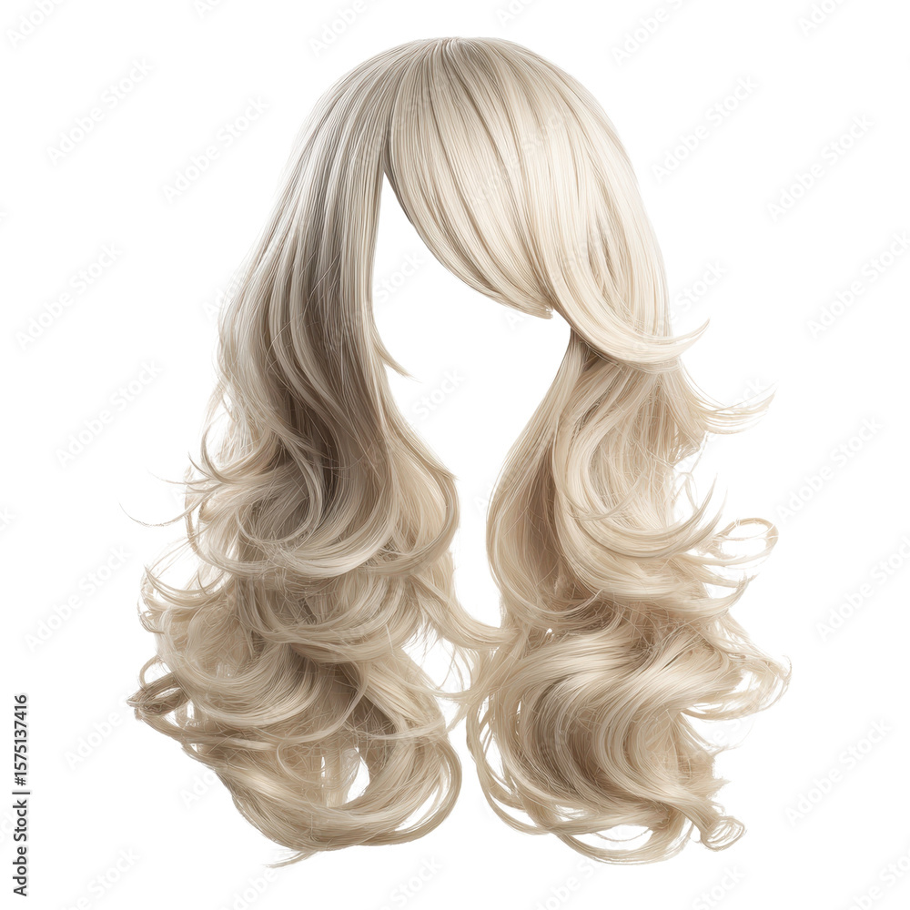 Naklejka premium Luxurious Long Wavy Blonde Wig Isolated on Transparent Background