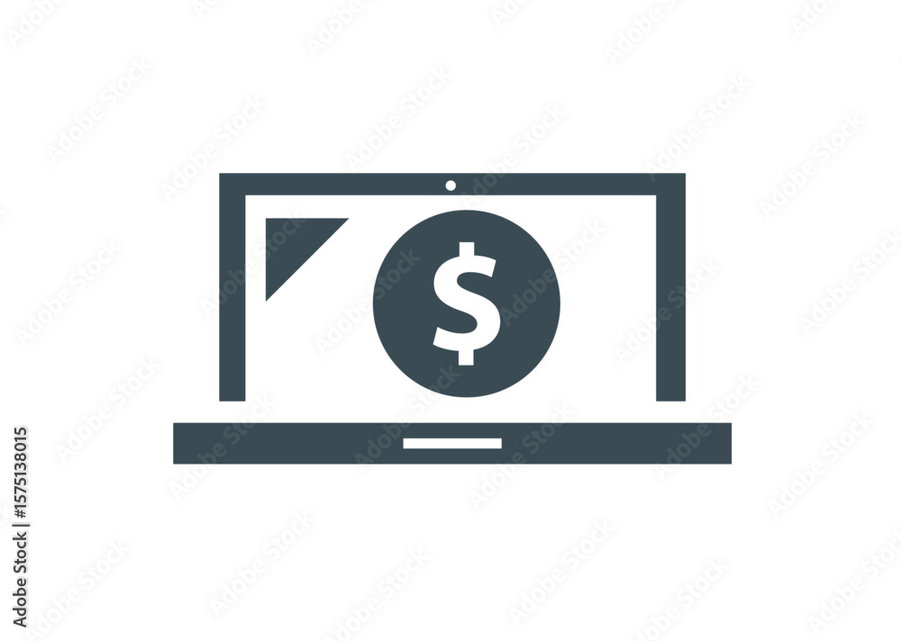 A dark gray laptop icon with a dollar sign, signifying online financial transactions. A dark gray laptop icon with a dollar sign, signifying online financial transactions.