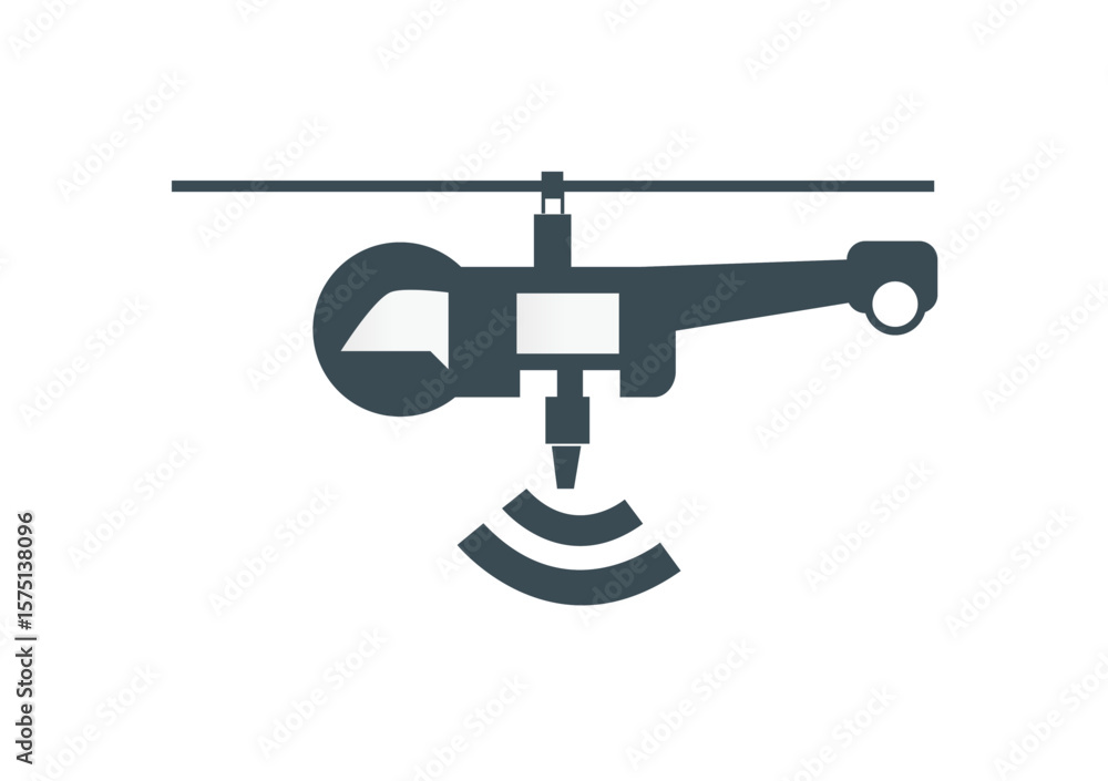 Simple illustration of a helicopter with a radar signal emanating below.