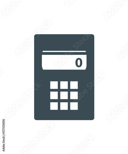 A simplified illustration of a credit card reader with a numerical display, showing the number zero.