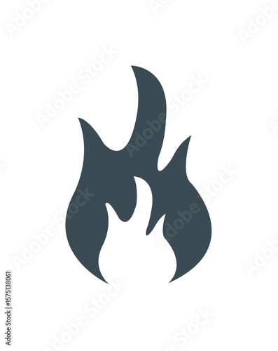 A stylized, dark gray flame with three distinct peaks against a white background.