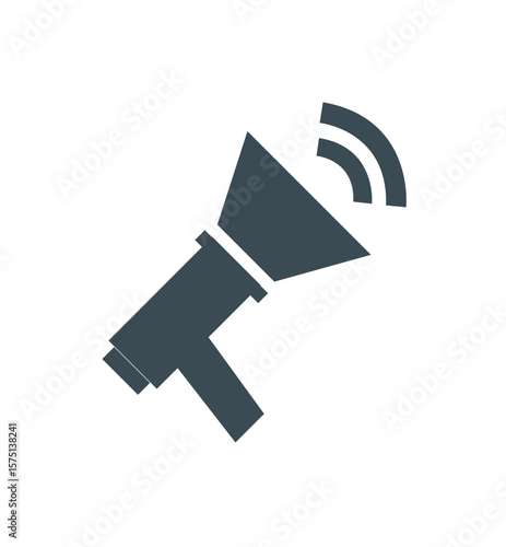 Simplified illustration of a megaphone broadcasting sound waves, isolated on white.