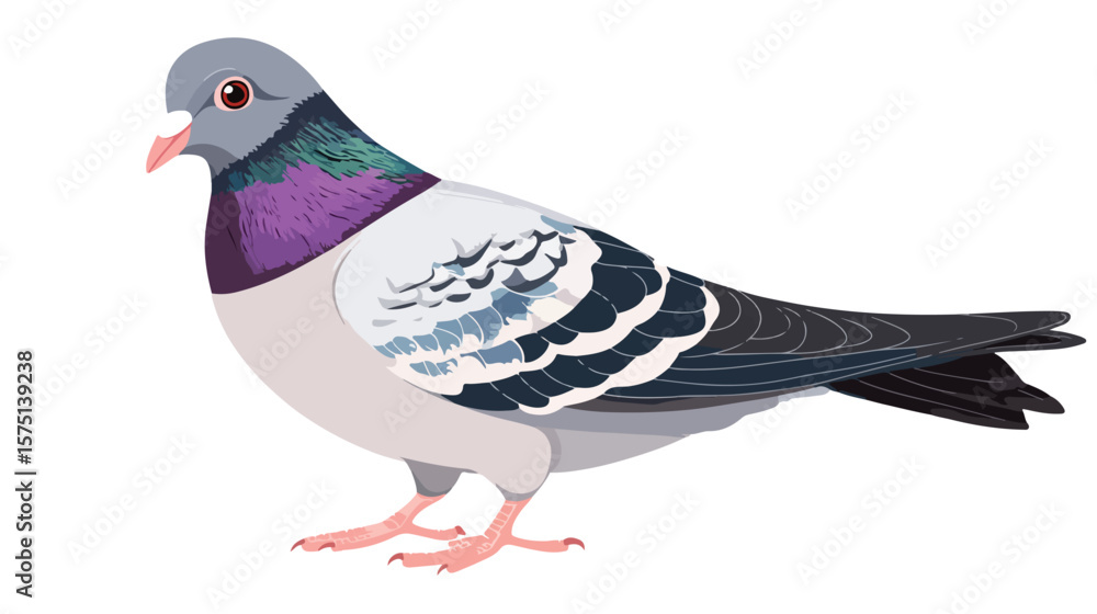 Fototapeta premium Cute Pigeon Bird Cartoon Character Design in Flat Style
