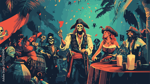 Colorful Pirate Party Drawn Poster for Events and Decor