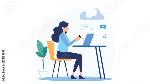Confident Businesswoman Working at Desk in Office Setting