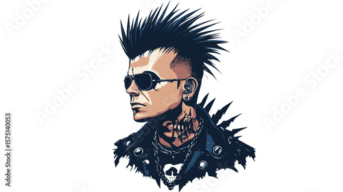 Punk Rock Vector Illustration of a Punk Head Isolated