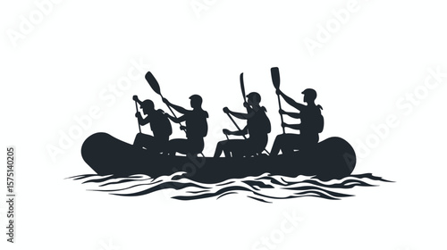 Adventure Rafting Group Silhouette Vector Illustration for Stock
