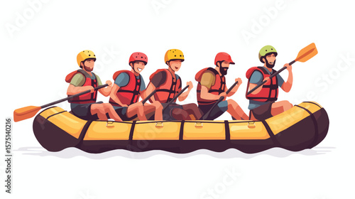 Exciting Rafting Group Vector Illustration on White Background