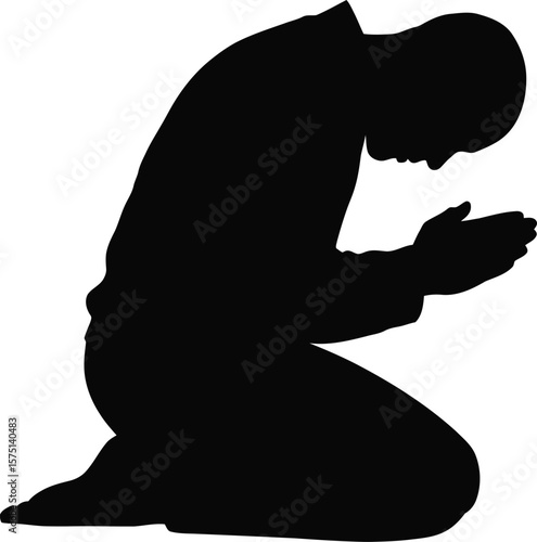 Praying Person Silhouette Kneeling, Devotion and Worship Concept