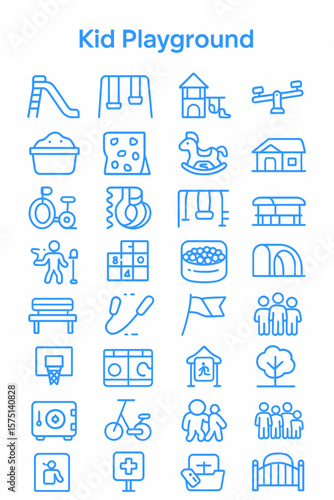 Collection of kid playground equipment icons in a grid format.