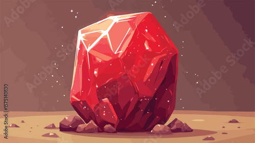 Vibrant Red Mineral Ore with Big Shine Flat Vector Illustration