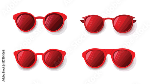 Stylish Red Sunglasses Set Flat Vector Design on White Background