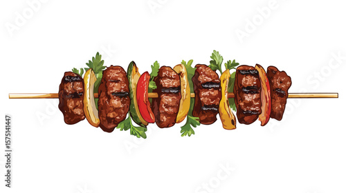 Delicious Roasted Kebab on Skewer with BBQ Grilled