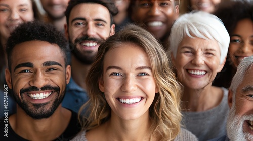 Diverse group of people smiling and laughing.