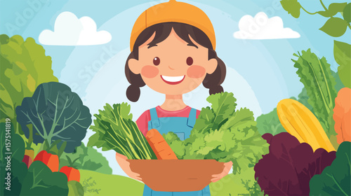 Happy Caucasian Child with Fresh Vegetable in Hand