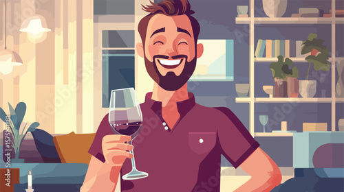 Elegant Smiling Man Enjoying Wine Glass Indoors