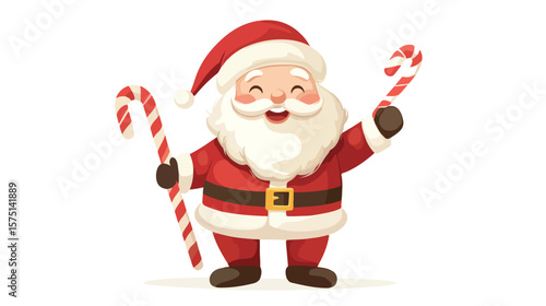 Smiling Santa Claus with Candy Cane Icon Vector