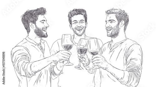 Happy Men with Wine Glasses