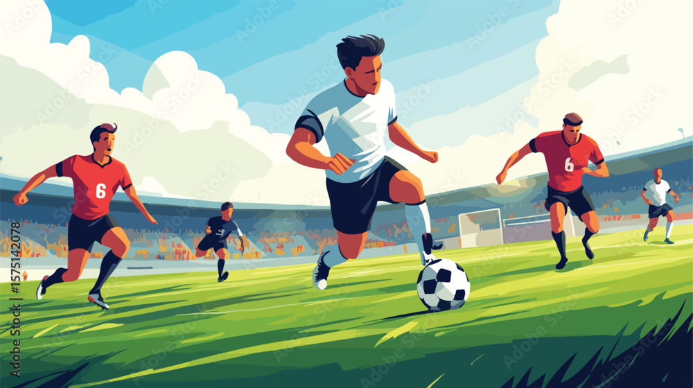 Fototapeta premium Soccer Players in Action at Stadium