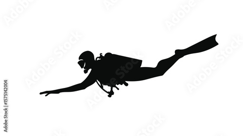 Professional Silhouette of Snorkeling Diver on White Background