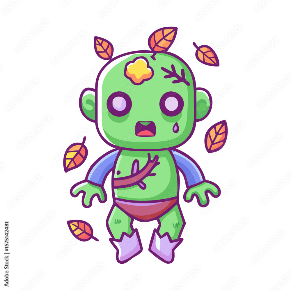 Cute and simple zombie illustration for Halloween concept. Fallen leaves. Costume. Costume. Autumn. Autumn color. Cute and simple zombie illustration for Halloween concept. Fallen leaves. Costume. Costume. Autumn. Autumn color.