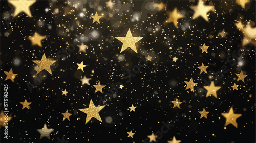 Elegant Sparkling Stars Glitter Shimmering on Black Background