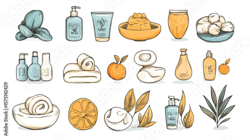 Spa Sketch Icons Flat Vector Illustration Centered