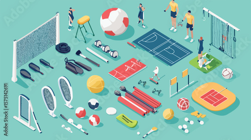 Dynamic Sport Isometric Vector Illustration Set for Designers