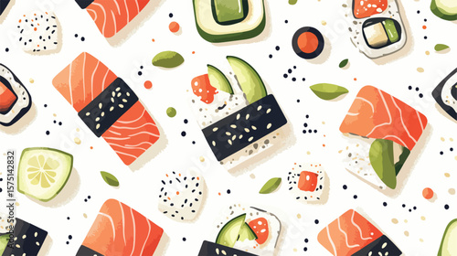 Sushi with Fresh Cucumber, Ginger, Wasabi, and Soy Sauce