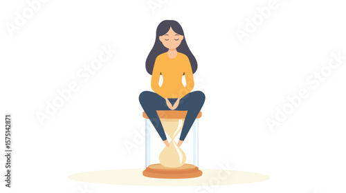 Girl Sitting on Hourglass - Vector Illustration
